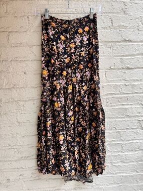 American Eagle Outfitters Black Floral Maxi Skirt with Pink & Yellow Flowers